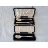 Two boxed Christening sets, one of a spoon and fork and the other of a plain spoon, 55g