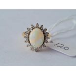 A DIAMOND AND OPAL CLUSTER RING 18CT GOLD SIZE l – 4.8 GMS
