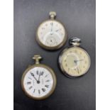 Three metal gents pocket watches including one by INGERSOLL