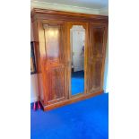 Edwardian mahogany three part wardrobe with mirror door, fitted interior 70" wide