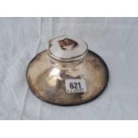 A capstan shaped ink stand the cover is enamelled with a head of a cat – 5.5” diameter –