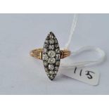 A HIGH CARAT MARQUISE DIAMOND RING SET WITH OLD CUT STONES SIZE t – 4.8 GMS