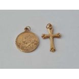 A St Christopher pendant and 9ct cross – 1.7 gms