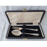 A Christening set of a boxed spoon and fork, Birmingham 1944, 48g