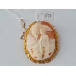 Antique Victorian cameo brooch of Leda & the Swan, set in pinchbeck, size 64 x 53mm.