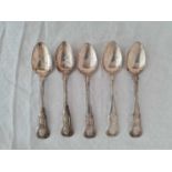 Set of five Irish Kings pattern spoons. Dublin 1836 by R W . 173gms