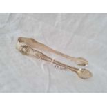 A pair of heavy Victorian Kings pattern tongs, London 1835 by JS, AS, 67g