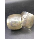 Pair of barrell shaped napkin rings. Birmingham 1910