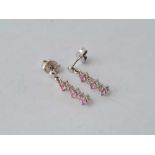 A pair of pink & white stone 9ct drop earrings