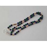 Malachite and lapis beads with 9ct clasp