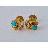A pair of pearl and turquoise earrings 15xct gold