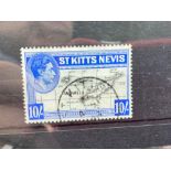 ST KITTS-NEVIS SG77e (1948). Scarce 10sh set value, fine used. Cat £19