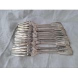 Twelve matching dessert forks, fiddle thread and shell, Birmingham 1907, 910g