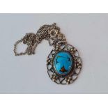 A arts and crafts silver and enamel pendant and chain