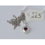 A white gold amethyst heart pendant 9ct on 18 inch 9ct white gold chain – 1.7 gms