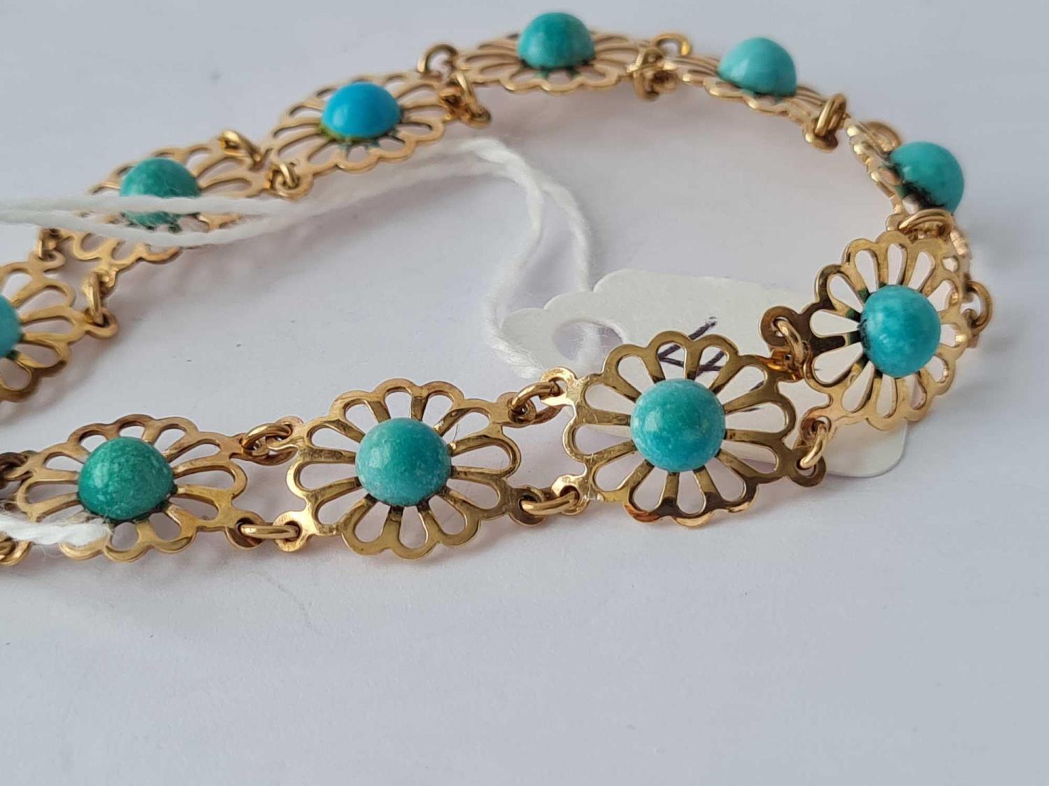 A turquoise flower design 9ct bracelet 7g inc - Image 2 of 2