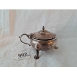 Heavy mustard pot on three pad feet. London 1936. 126gms exc BGL