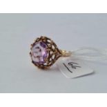 A large vintage amethyst ring in 9ct mount size N 4.4g inc