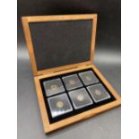 6 ROMAN copper coins in wooden display case