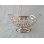 Oval fruit stand with pierced sides. 10.5” long. Sheffield 1908. 620gms