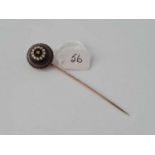 A Victorian large cabochon amethyst diamond and pearl stick pin 15ct gold – 5.7 gms