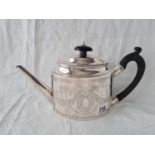 Early George III teapot brightcut engraved. 10” over handle London 1784. By WP. 375gms