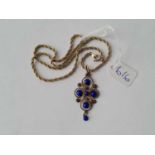 A silver blue enamel pendant necklace on gilt chain