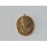 Antique Victorian gold mounted lava cameo pendant of a lady’s head, 22 x 25 mm excluding pendant