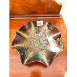 Carnival glass fruit dish with wavy edge 8" diam