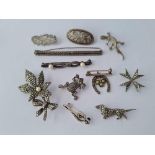 Ten silver and marcasite items