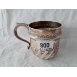 A William and Mary style mug half fluted with cable girdle, 3.5" high, London 1901 by Barnard