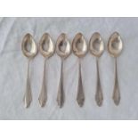 A set of six art deco coffee spoons, Sheffield 1937 by JD & S, 80g