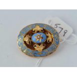 Antique Victorian blue enamelled mourning brooch set with a centre pearl, size 32 x 26mm