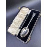 Silver Christening spoon in fitted case. Birmingham 1953