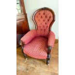 Victorian button back armchair, mahogany framed