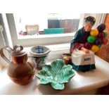 A Royal Doulton figure 'The Old Balloon Seller' and a Guernsey copper jug etc