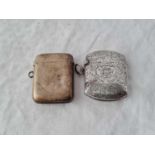 A good engraved vesta case rounded ends, Birmingham 1909 by WHS and another plain 1910