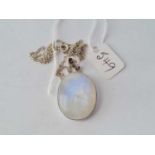 A silver moonstone pendant necklace 16 inches – 10 gms