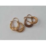 Two pairs hoop earrings 9ct