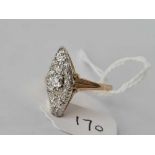 ANTIQUE VICTORIAN DIAMOND SET MARQUISE RING, 18CT SHANK AND SET IN SILVER, SIZE U
