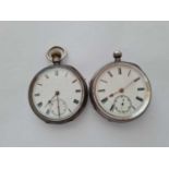 Two gents silver pocket watches ( one cracked glass one no seconds dial)