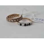 A eternity ring size R and sapphire and white stone ring (one stone missing) both 9ct – 4.5 gms