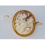 A GOLD MOUNTED LARGE CAMEO BROOCH “NEPTUNE” 15CT GOLD