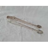 Pair of feather edge Georgian sugar tongs by script J W?