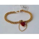 A good gold and enamel bracelet with heart padlock, 9ct, 12.7g