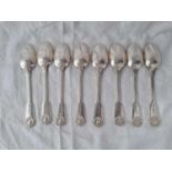 Eight dessert spoons fiddle thread and shell, Birmingham 1907, 575g