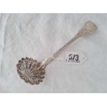 A decorative Victorian sifter spoon with fluted bowl engraved stem – London 1846 by EE