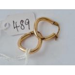 A pair of plain stirrup shape hoop earrings, 9ct