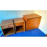 Pair of G-Plan style bedside cupboards and a four drawer chest