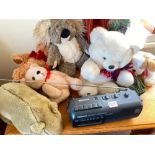 A Panasonic Radio Cassette and various soft toys